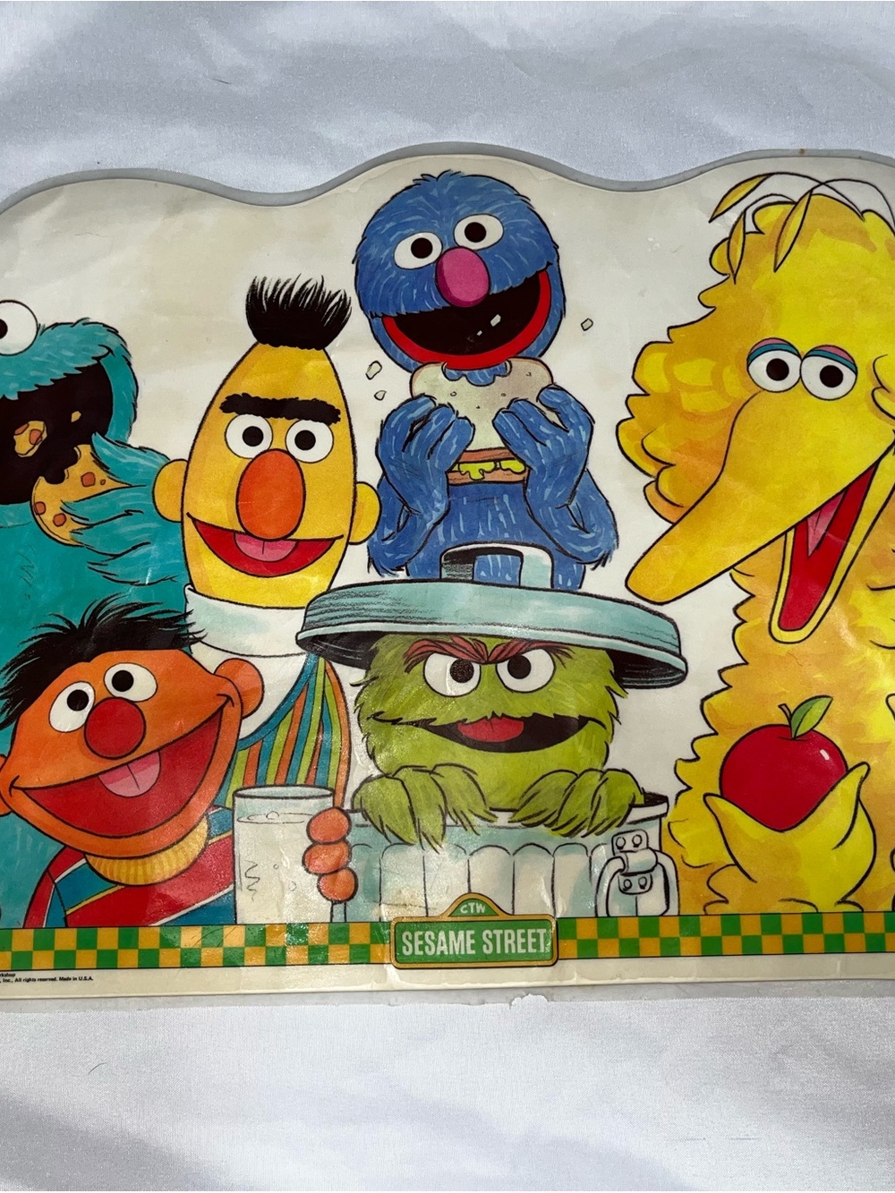 Vintage 1982 Sesame Street Table Placemat Big Bird Oscar Cookie Monster Bert